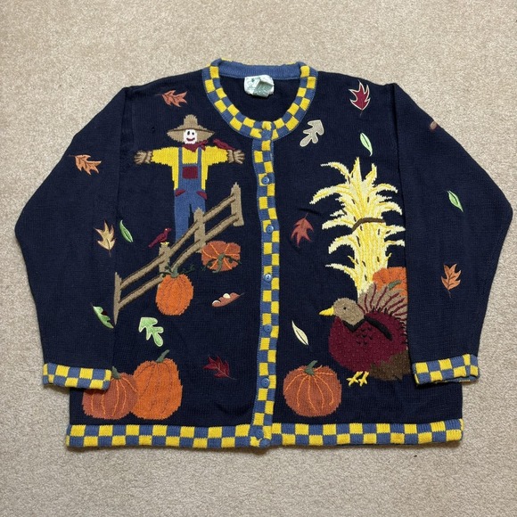 Quacker Factory Sweaters - Vtg Quacker Factory Cardigan Sweater Womens 1X Autumn Fall Halloween Novelty 90s